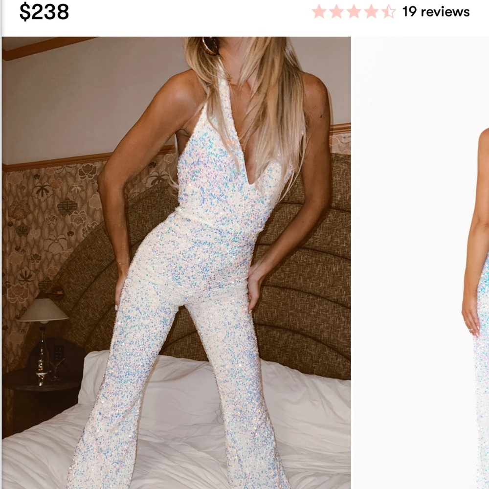 Show Me Your Mumu White Sequin Jumpsuit (size small)